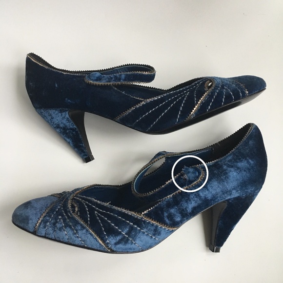 Whistles Shoes Whistles London Blue Velvet Gold Trim Heels 387